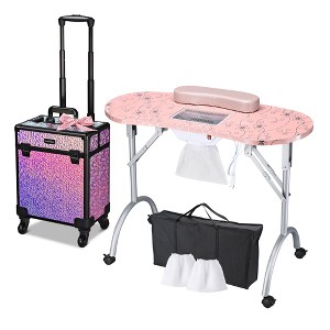 Byootique Manicure Table Nail Desk & Rolling Makeup Train Case Kit - 1 of 4