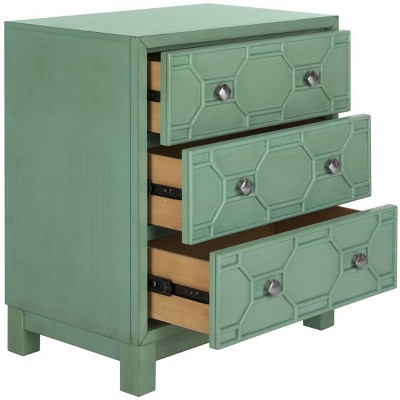 Transitional Turquoise Solid Rubberwood 3-Drawer Chest