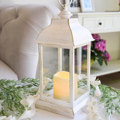 Kate Aspen LED Vintage Decorative Distressed White Lantern - Manchester | 18219WT