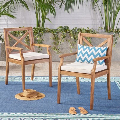 2-Piece Acacia Wood Outdoor Dining Chairs with Water-Resistant Cushions – Perfect for Patio, Garden, and Poolside-Coolbibila