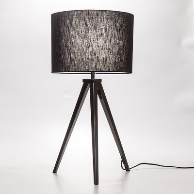 Black Metal Tripod Table Lamp with Velvet Shade