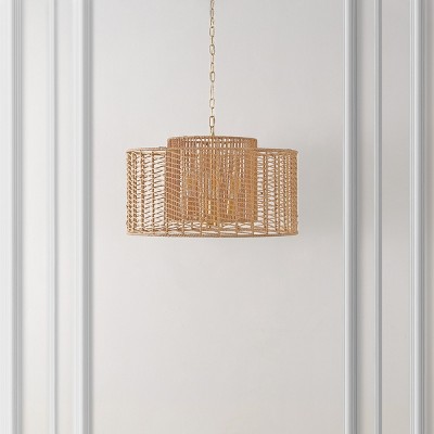 Natural Woven Rope and Brass Drum Pendant Light