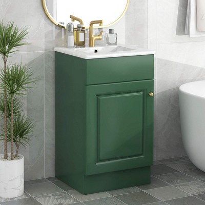 ORRD 18" Bathroom Vanity with Sink, Cabinet with Door & Adjustable Shelf, Green