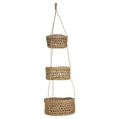 Natural Seagrass 3 Tiered Hanging Basket - Foreside Home & Garden