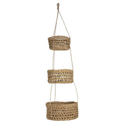 3 Tiered Hanging Mira Natural Basket - Foreside Home & Garden