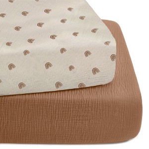 Muslin Crib Sheets 2 Pack – 52"x28" Cotton Fitted Sheets for Crib & Toddler Bed, Neutral Designs - 1 of 4