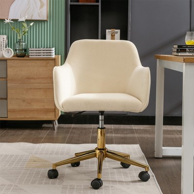 24.8"Modern Velvet Fabric Material Adjustable Height 360 revolving Home Office Chair with Gold Metal Legs,Orange