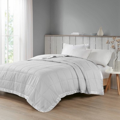 Gray Twin Oversized Down Alternative Blanket with Satin Trim