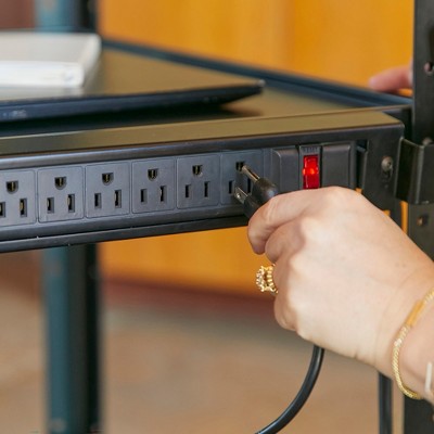Black Alloy Steel Rolling AV Media Cart with Adjustable Shelves