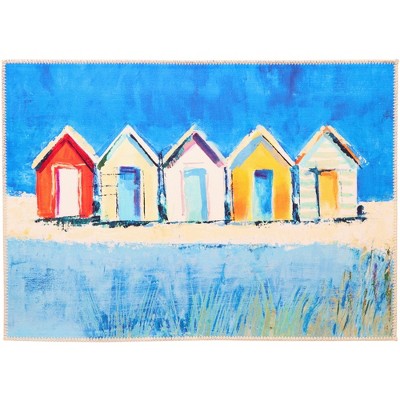 Olivia's Home Beach Cabanas Doormat – Vibrant Indoor/Outdoor Coastal Accent Mat, Durable & Washable, 22" x 32" Beach Scene Decor