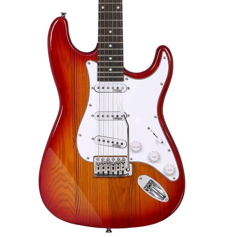 Monoprice Cali DLX Plus Solid Ash Electric Guitar - Cherry Burst, With Gig Bag, Ash Body, Maple Neck, Professionally Set-up in the US - Indio Series, 2 of 7