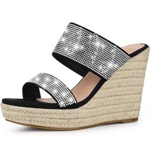 Perphy Women's Sandal Platform Rhinestones Dual Strap Espadrille Wedge - 1 of 4