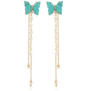 Turquoise Butterfly Pearl Chain Dangle Earrings - Ettika - 1 of 2