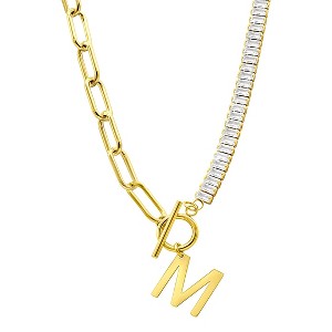Adornia 14k Gold Plated Half Crystal And Half Paperclip Initial Toggle Necklace - 1 of 3