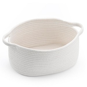 Aoibox Cute Woven Storage Basket with Handle Decorative Organizer Collapsible Cotton Rope Nursery Home Box 13x8x6 - 1 of 4