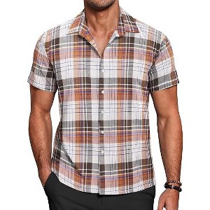 COOFANDY Mens Short Sleeve Button Down Shirt Plaid Button Up Shirts Casual 75% Cotton Work Shirts - 1 of 4