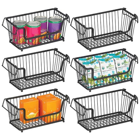 Mdesign Stackable Food Organizer Storage Basket, Open Front - 2 Pack, Matte  White : Target