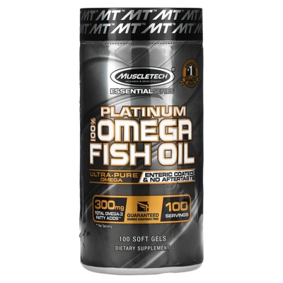 Muscletech Essential Series, Platinum 100% Omega Fish Oil, 100 Soft Gels, Omegas and FishOil