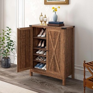 5 Tier Shelf Shoe Rack Storage Cabinet Wooden Standing Sneakers Organizer Doors - 1 of 4