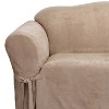 Soft Suede Loveseat Slipcover Taupe - Sure Fit: Stretch Fit, Polyester & Spandex, Indoor Use - 2 of 4