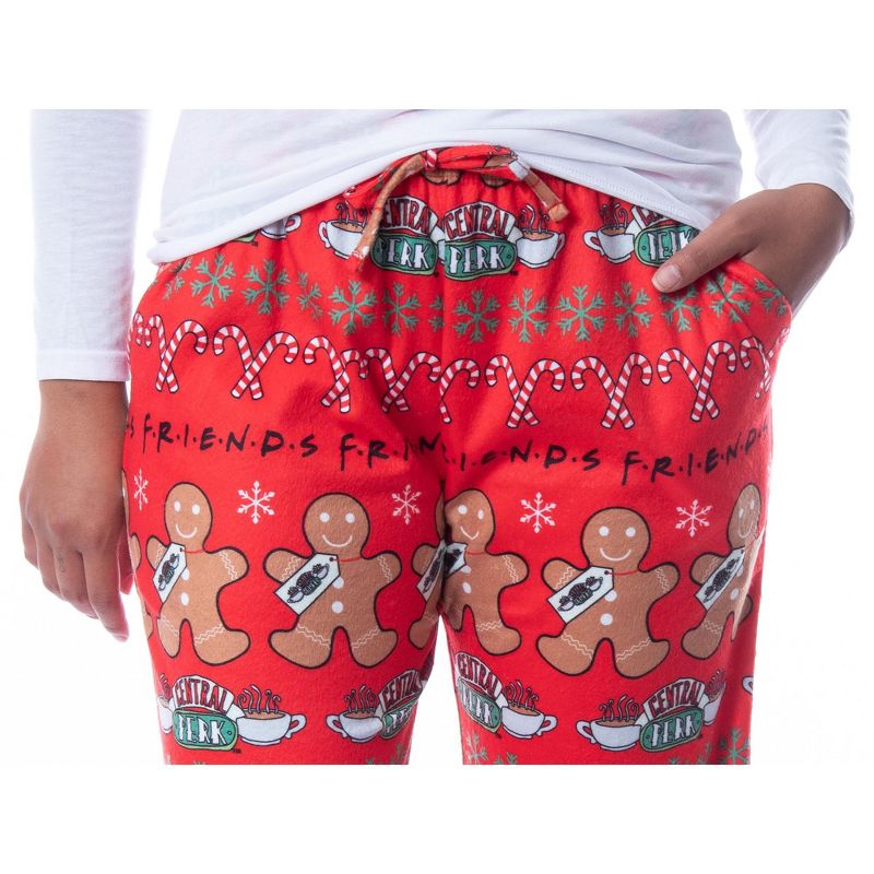 Friends The TV Series Womens' Gingerbread Central Perk Ugly Sweater Pajama Pants Red, 3 of 5