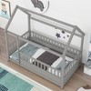 Wooden Twin Size Bed Frames With House Roof Frame Fence Guardrails Easy Assembly Slat Mattress Foundation Canopy Platform Bed - 4 of 4