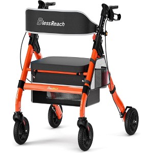 JUJABU Foldable Rollator Walker with 8" Wheels, 18" Seat, 6-Position Adjustable Height, Heavy-Duty Aluminum Frame for Seniors - 1 of 4
