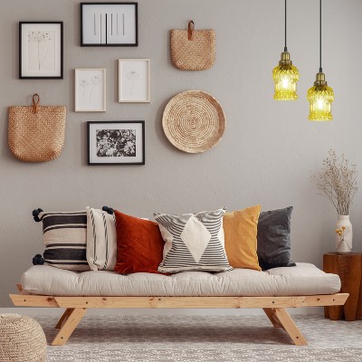 Yellow Textured Glass and Gold Metal Pendant Light, Adjustable Height