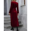 Women's V-Neck Velvet Dress Fall Winter Wrap Cocktail Party Dresses Long Sleeve Maxi Dress - 3 of 4