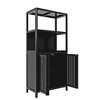 Gulches Black Bamboo Storage Cabinet - 2-Door Separate Bathroom Cabinet, Floor Organizer with Wide Tabletop, Open & Inner Shelves, Magnetic Catch - 2 of 4