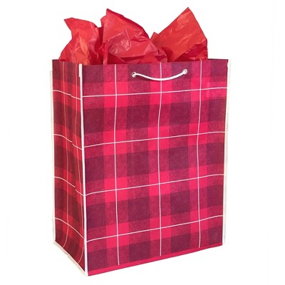 Jumbo Plaid Reusable Gift Bag Red - Garven