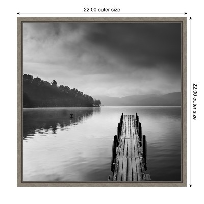 Black and White Framed Canvas Lake View Photograph, 22x22