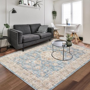 Washable Vintage Runner Rug, Soft Faux Wool Low Pile Carpet, Non-Slip Stain Resistant Hallway Kitchen Bedroom Living Room Laundry Rug - 1 of 4