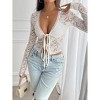 Womens Cardigan V Neck Lace Trim Tie Front Long Sleeve Cardigan - 2 of 4