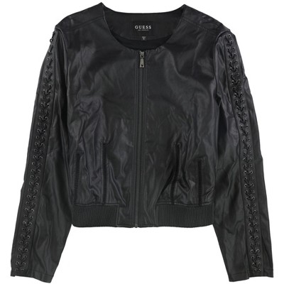 GUESS Womens Aiken Moto Faux-Leather Jacket