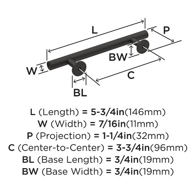 Matte Black Steel Modern Bar Cabinet Pull with Mounting Hardware
