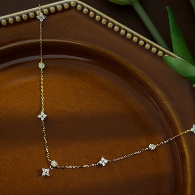 Attop Gold Clover Dainty 14K Gold Plated Cubic ZirconiaHeart Pearl Butterfly Star flower Necklace for Women