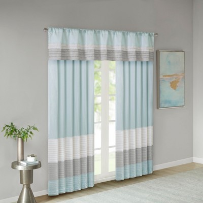 Aqua and Gray Faux Silk Pintuck Window Valance