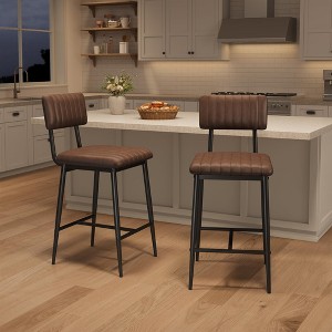 Bar Stools Set of 2, PU Leather Counter Height Bar Stools with Thick Cushion and Thickened Metal Legs, for Island, Counter Bar, Kitchen - 1 of 4