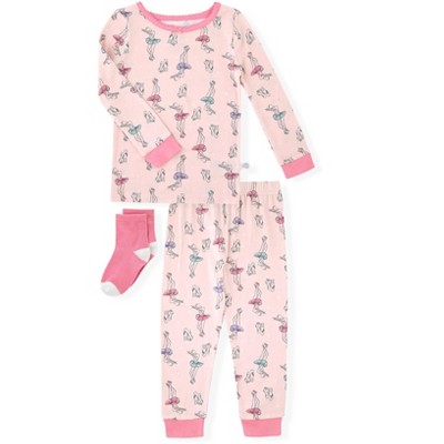 Sleep On It Infant & Toddler Girls 2-Piece Super Soft Jersey Snug-Fit Pajama Set with Matching Socks