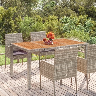 vidaXL Patio Table with Wooden Top Gray 59.1 in.x35.4 in.x29.5 in. Poly Rattan