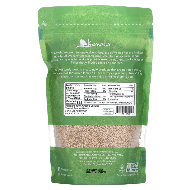 Kevala Organic Toasted Sesame Seeds, Unhulled, 16 oz (454 g), 2 of 3