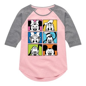 Girls' - Disney - Mickey Friends Grid Shirt Tail Raglan Graphic T-shirt - 1 of 3
