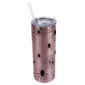 Elanze Designs Bubblegum Pink 20 Ounce Double Wall Stainless Steel Glitter Travel Tumbler With Sliding Lid And Straw, Spiders - 1 of 4