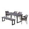 Christopher Knight Home Nelly 6 Piece Outdoor Acacia Wood Dining Set with Stackable Wicker Chairs and Bench - 2 of 4