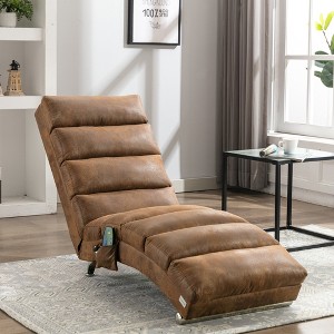 Gulches Linen Massage Chaise Lounge Ergonomic Tufted High Density Foam Side Storage Pocket Easy Assembly For Office Living Room Bedroom Brown - 1 of 4