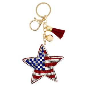 Wrapables Crystal Bling Key Chain Keyring with Tassel Car Purse Handbag Pendant, US Star - 1 of 4