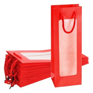 Unique Bargains Paper Sturdy Reusable Fashionable Wine Gift Bags with Rope Handles 4.92"x3.35"x14.2" - 1 of 4