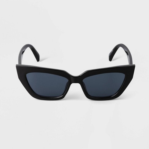 Square Retro Cat Eye Sunglasses - Black