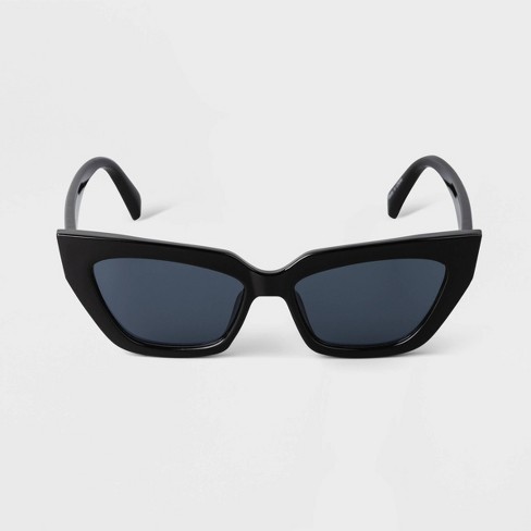 Women\'s Plastic Retro Angular Cateye Sunglasses - A New Day™ Black : Target